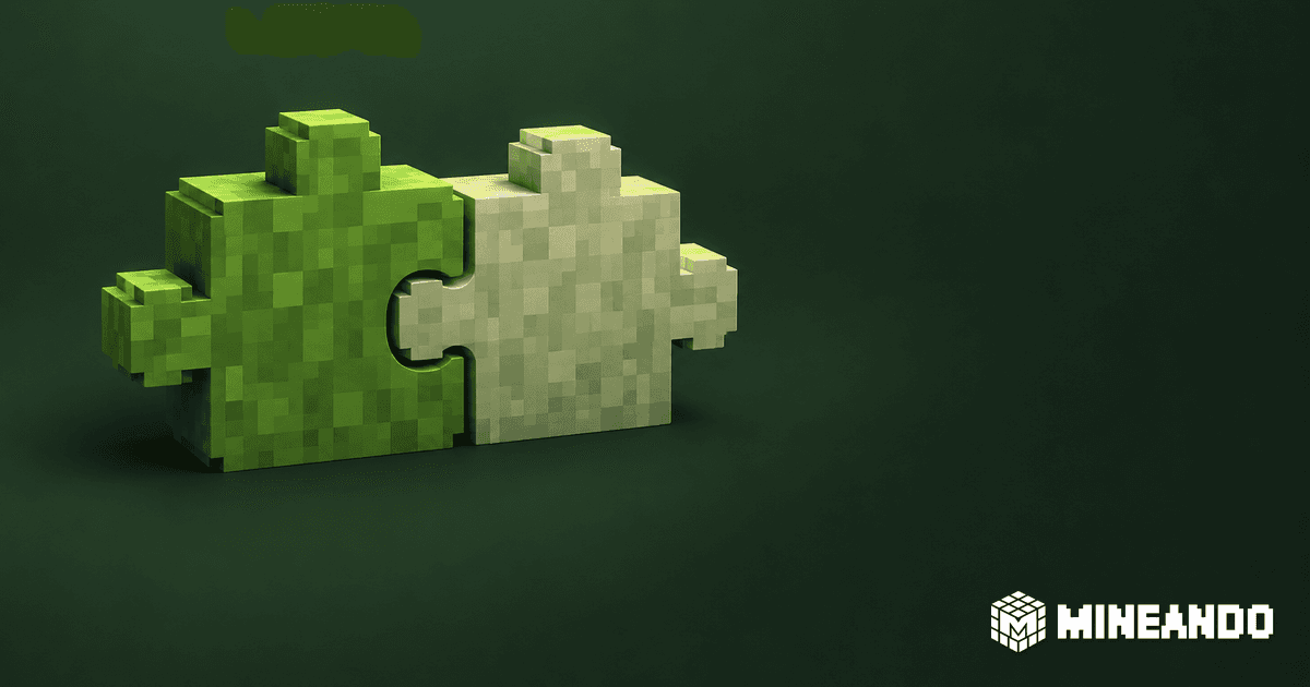 Zwei ineinandergreifende Voxel-Puzzleteile in Grün und Hellgrün vor dunkelgrünem Hintergrund.