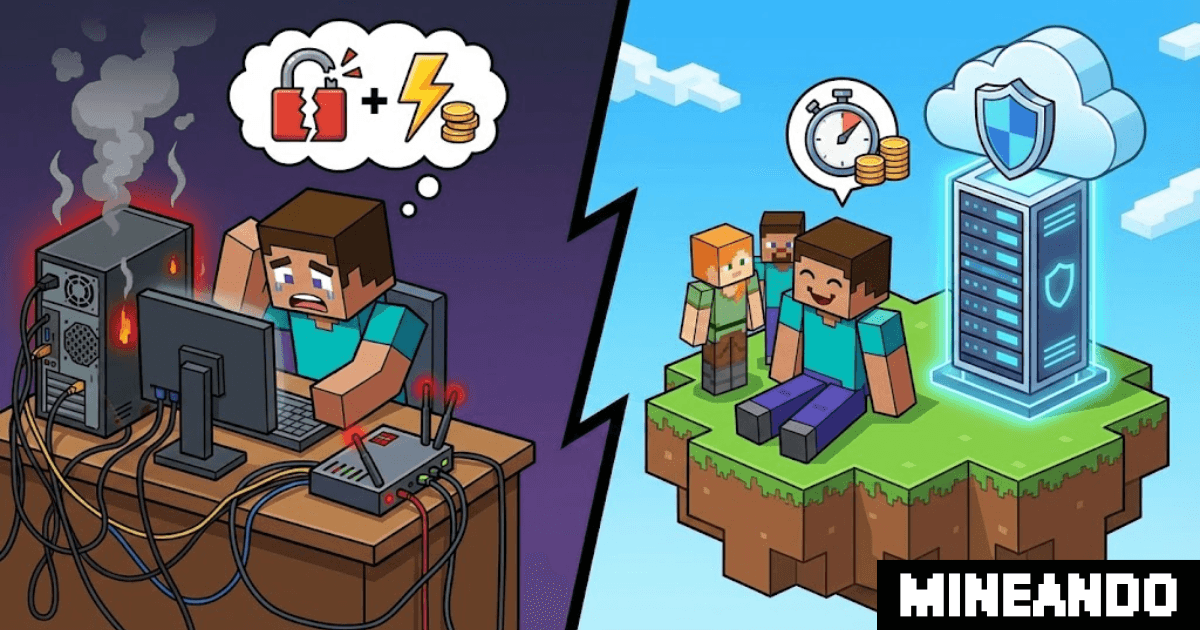 Hosting zu Hause vs Mineando: Risiken von Portfreigaben und Stromkosten im Vergleich zu sicherem Minecraft-Server-Hosting in der Cloud