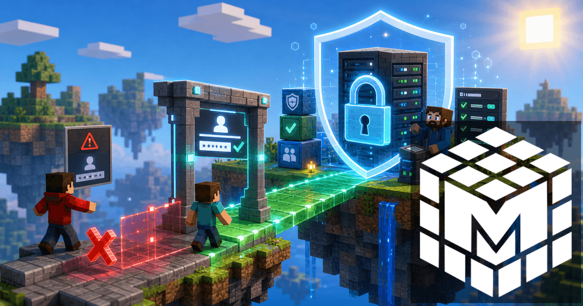 Puente de permisos con escudos y acceso seguro hacia un servidor Minecraft