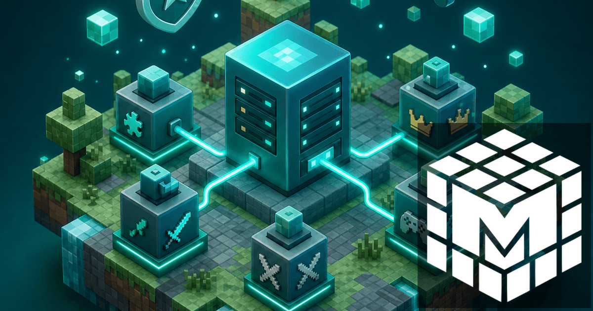 Minecraft-Serverlabor mit verbundenen Modulen zur Vorbereitung eines Modpacks