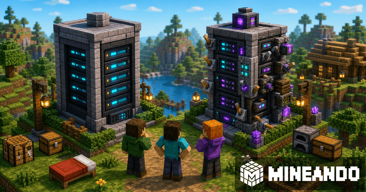 Dos caminos de servidor Minecraft comparando Paper estable y Purpur configurable
