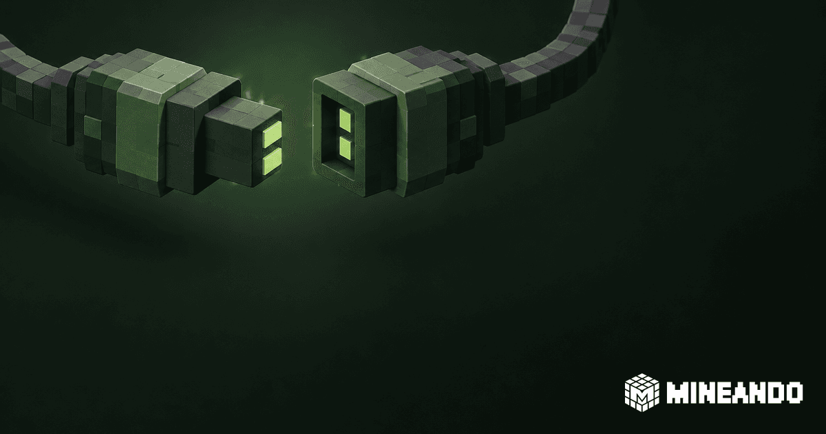 Dos conectores de cable de estilo voxel separados sobre un fondo verde oscuro.