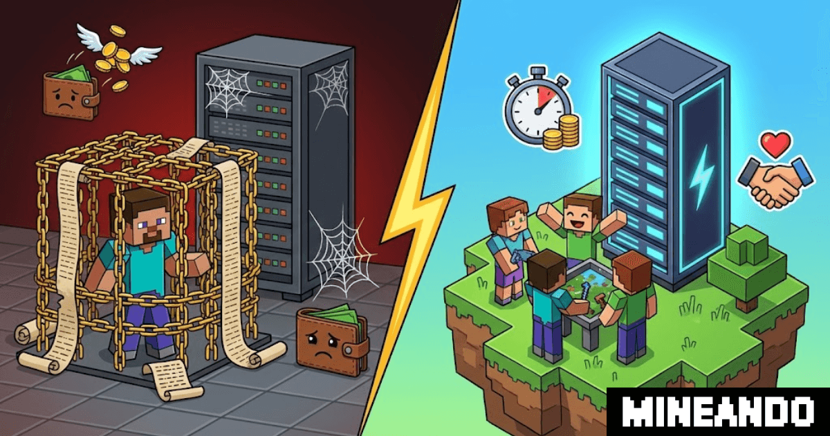 Hosting Minecraft sin contratos: Comparativa entre la jaula de la permanencia larga y la libertad del pago por uso de Mineando