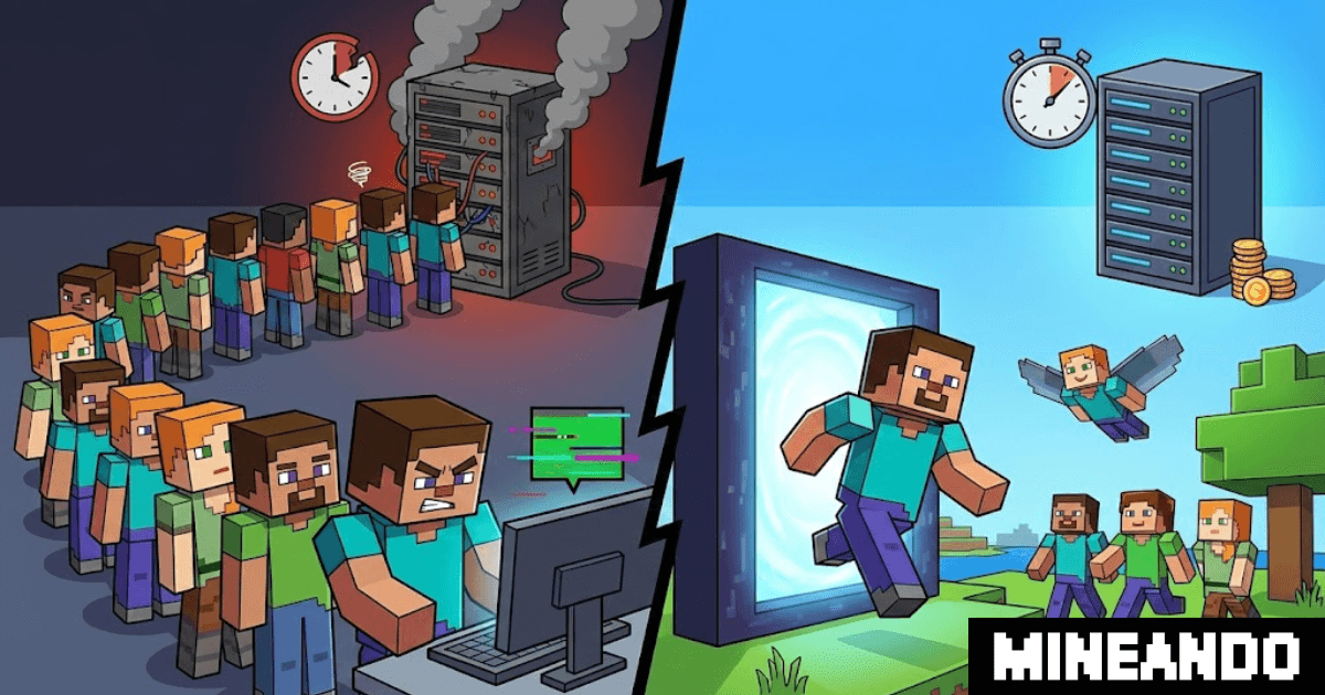 Aternos vs Mineando: Comparativa de colas de espera en hosting gratis frente a entrada instantánea al servidor de Minecraft