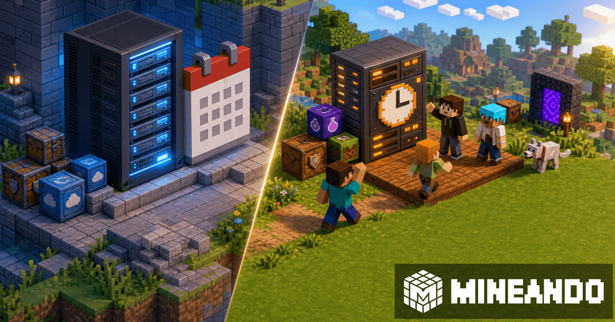 Two Minecraft hosting panels compare monthly rental and hourly server usage