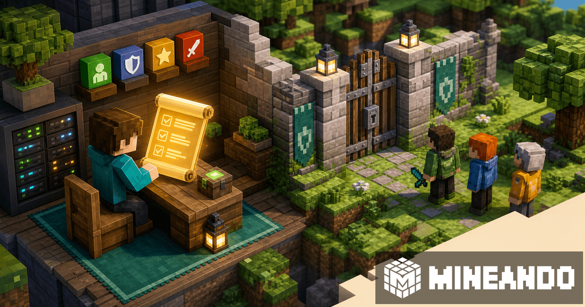 Administrador revisando whitelist y roles antes de abrir un servidor Minecraft a sus amigos