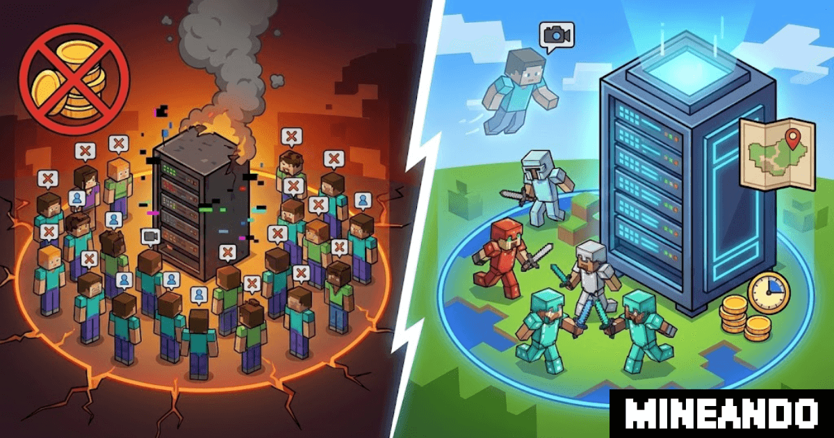 Overselling en hosting Minecraft: Comparativa de servidores saturados con lag frente a la fluidez y recursos dedicados de Mineando