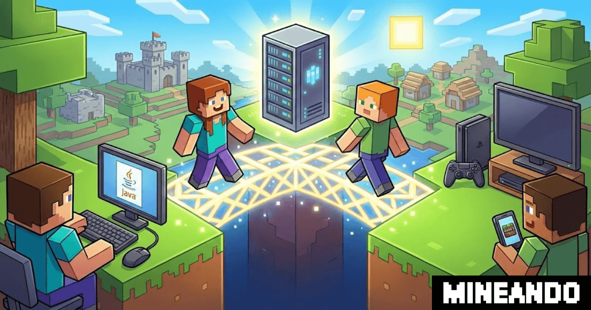 Servidor Minecraft Cross-play: Compatibilidad Java y Bedrock para jugar en PC, Consolas y Móvil con Mineando