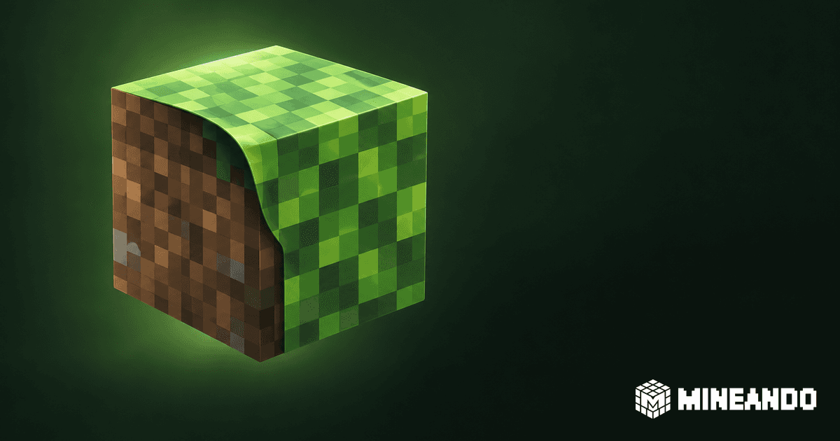 Ein Voxel-Erdblock, teilweise mit einer grün karierten Textur umhüllt.
